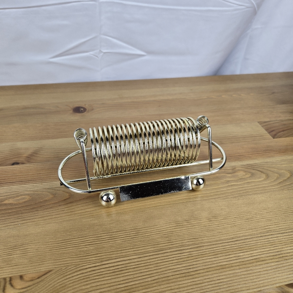 Vintage Desktop Mail Pen Holder Brass Tone Coil MCM Office Organizer